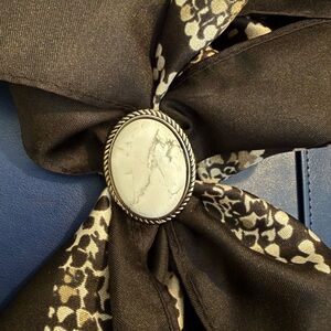 White Howlite Stone Scarf Slide with Silver Rope Boarder